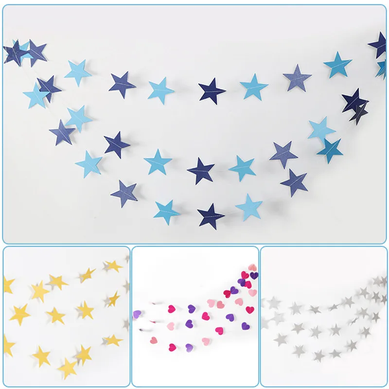 

4M Bright 33pcs Paper Star Garlands Happy Birthday Banner Party Decorations Kids Boy Girl Bedroom Supplies Baby Shower Adult 1st