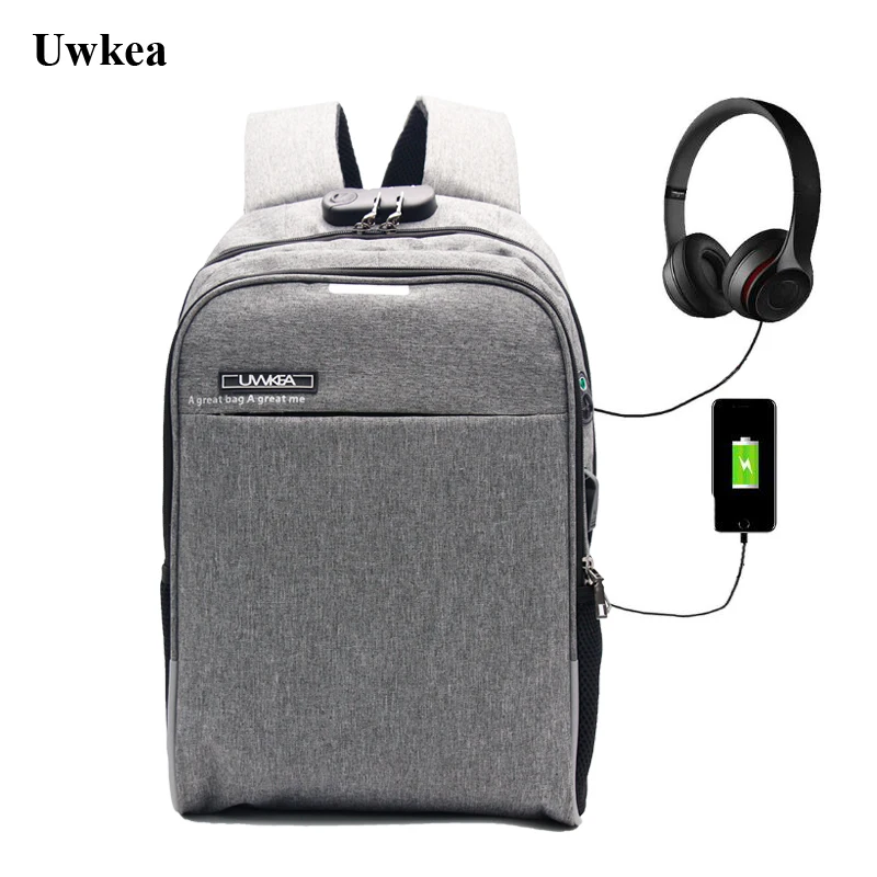 

Hot Nylon Black/Gray Backpack Men's Laptop Mochila College/High/Middle School Bags For Teenager Men Anti-theft USB Backpacks