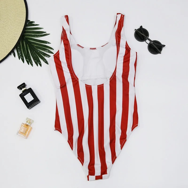 Billige 2019 Striped Bademode One Stück Badeanzug Frauen Backless Monokini Badeanzug Sport Body Strand Badeanzug Schwimmen Rot Weiß