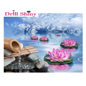 

Diamond embroidery flower pattern diy 5d diamond painting cross stitch lotus icon round diamond mosaic painting rhinestone
