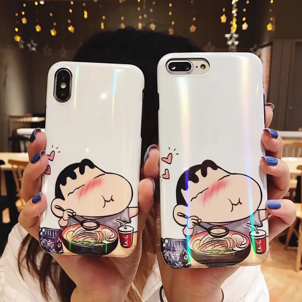 

maosenguoji Aurora laser cute cartoon Shinchan funny Mobile Phone Case for iphone 6 6s 6plus 7 7plus 8 8plus X 10 fashion case