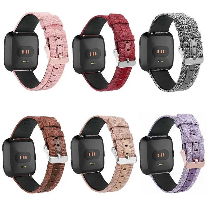 

Smart Watchband Watchstrap Canvas Leather Adjustable Watch Band Bracelet Wrist Strap for Fitbit Versa Smart Watch