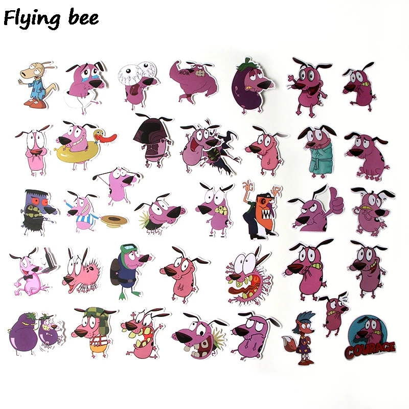 Flyingbee, 38 шт., смелость, трусливая собака, ПВХ, наклейка s, Скрапбукинг для телефона, багажа, ноутбука, велосипеда, гитарная наклейка, наклейка X0283