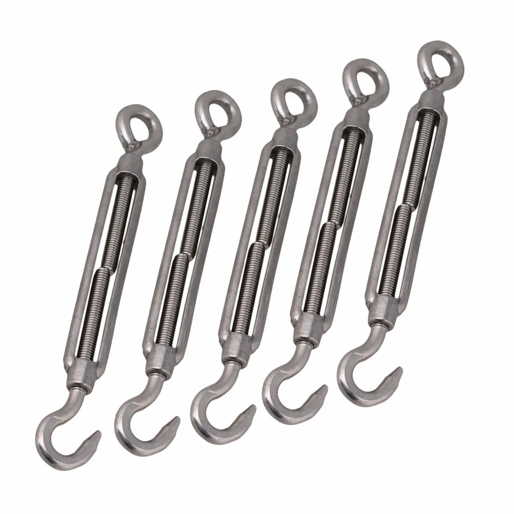 5PCS M10 Hook & Eye Turnbuckle Adjust Chain Rigging Stainless Steel 304