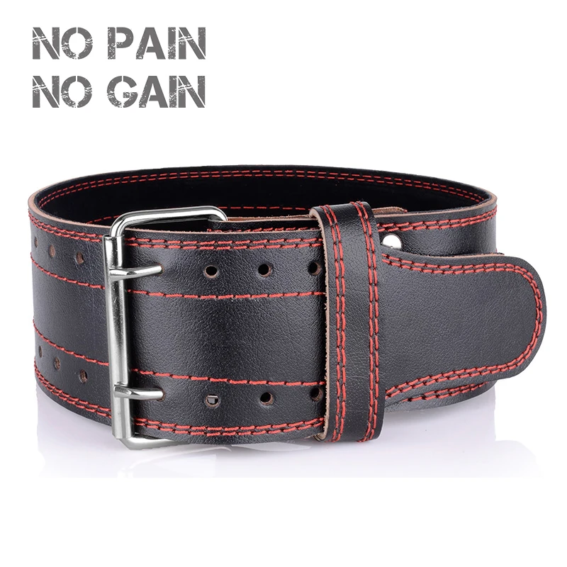 

NO PAIN NO GAIN Weightlifting Belt Two Cowhide Leather Protection Gym Fitness Training Squats Powerlifting Back Weight ECYD