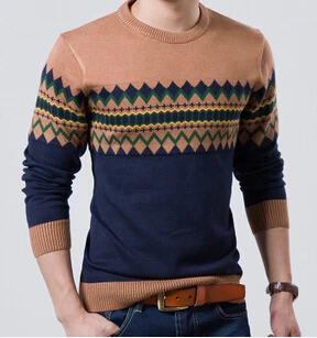 Модный пуловер мужской свитер с круглым вырезом Мужская рубашка с длинными рукавами Осень зима Повседневный тонкий узор трикотаж Pull Homme Горячая JS412 - Цвет: Хаки