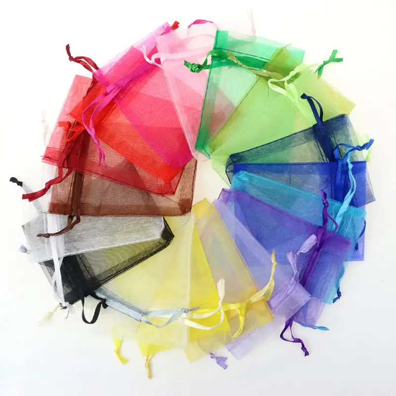 

100pcs Organzar Gift Bags Drawstring Pouch Wrap Drawstring Jewelry Packaging Bags For Wedding Christmas Gift Party Decoration