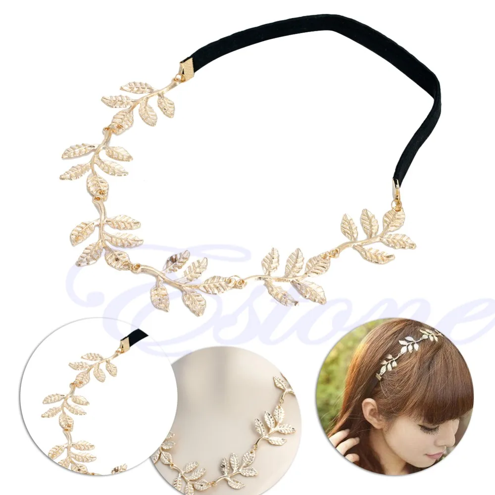 

New Lovely Greek Goddess Peace Angel Golden Olive Leaves Elastic Hair Band Headband Vintage