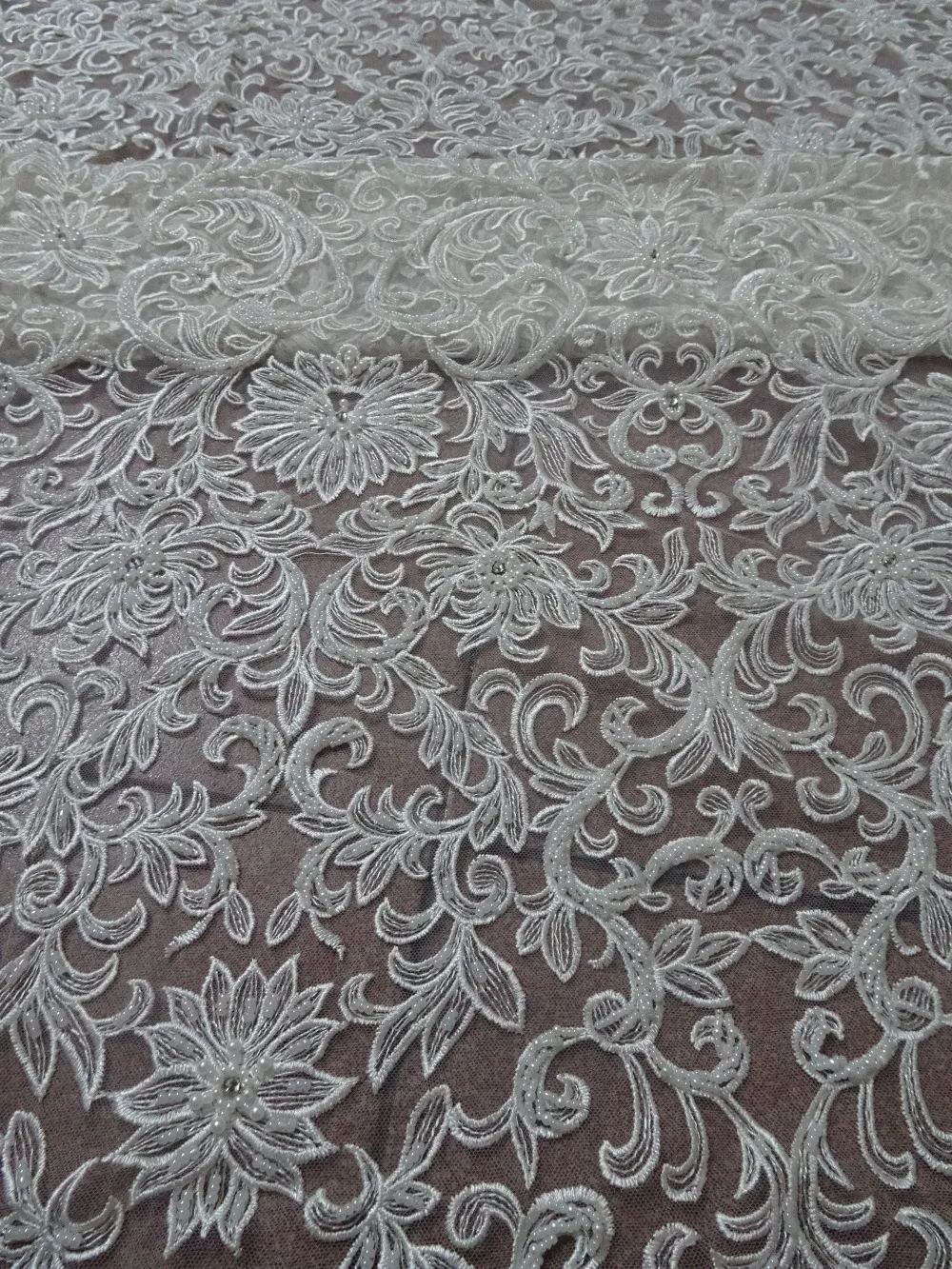 

Top quality embroidery tulle mesh lace fabric ZH-4205 with full beads for party dress