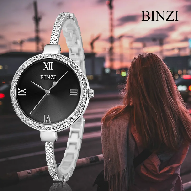 Женские часы BINZI кварцевые наручные с браслетом стальные 2018 женские модные