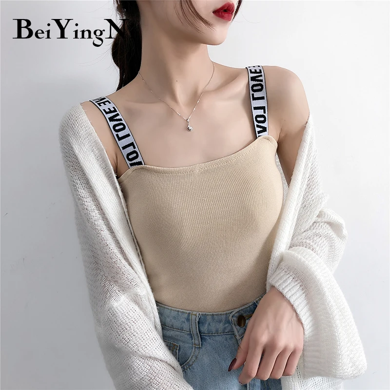 

Beiyingni Spring Summer Crop Tops Female Knit High Elastic LOVE Cropped Vest 2019 Street Cool Sexy Knitted Camis Womens Clothing