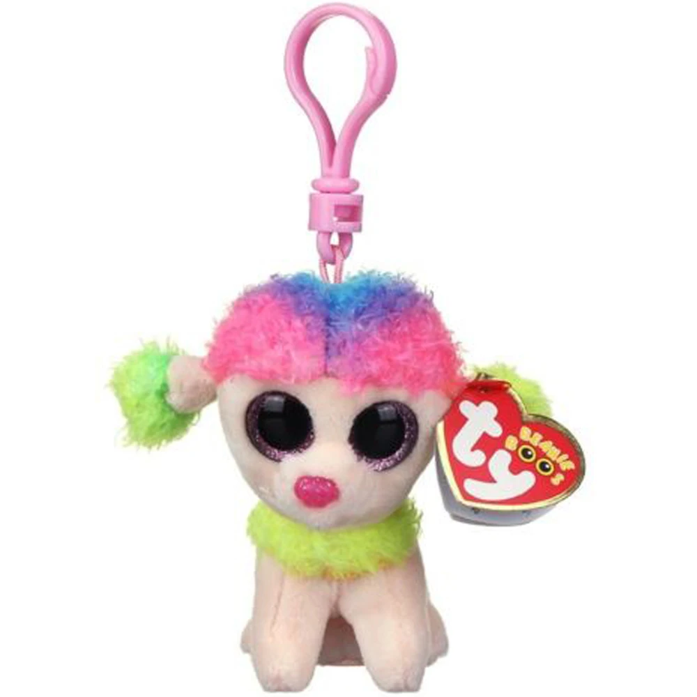 Pyoopeo Ty Beanie Boos 4" 9cm Rainbow Mulitcolor Poodle Clip Keychain