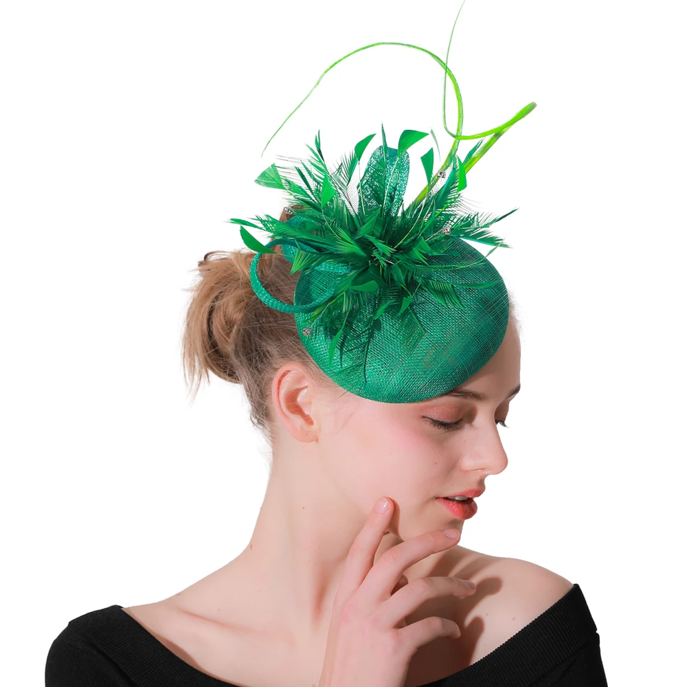 

Green Linen Fascinator Hairpin Bridal royal Fascinators Accessories Wedding veils Hat Women Ornaments Headpiece 2019 New style