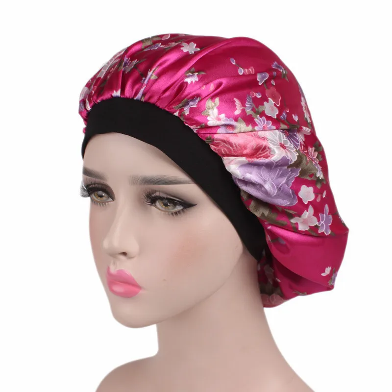 Женская Цветочная атласная шелковая шляпа, шапка для сна, эластичная широкая лента, тюрбан, покрытие для выпадения волос, шапки Хемо, аксессуары для волос для девушек - Цвет: C