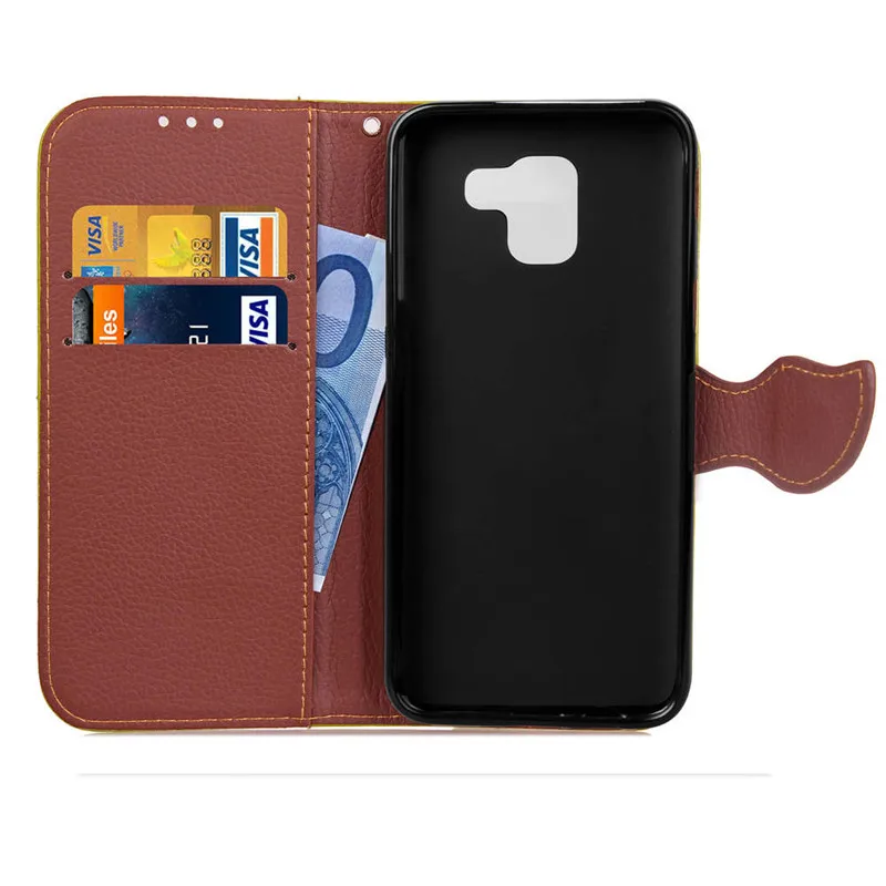 Кожаный чехол книжка с откидной крышкой для samsung Galaxy J4 J6 2018 Capa в виде книжки