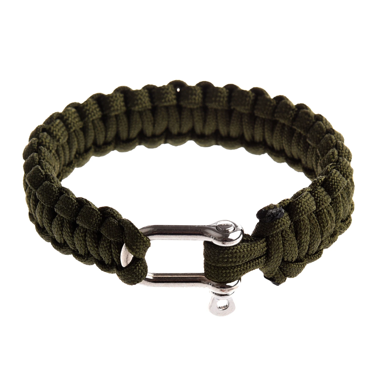 Survival Bracelet with Stainless Steel U Shackle Olive Green