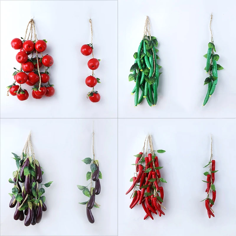 

Artificial Fruit Vegetable Fake Pepper Apple cucumber chili Plastic Model Farmhouse Hotel Decoration Rattan Hanging String