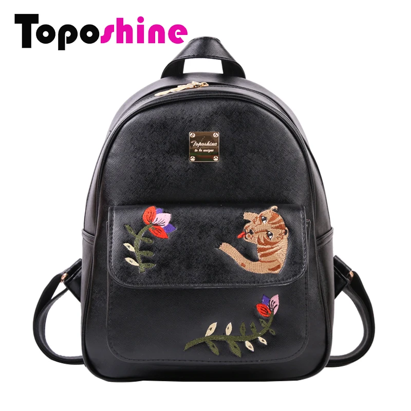 Toposhine Women Backpack 2017 Summer New Chinese Embroidery Backpacks Flowers Animal Bags Simple Fashion Female Backpack