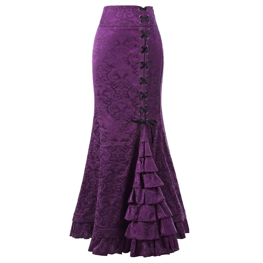 Новая женская сексуальная Готическая винтажная длинная юбка-Русалка с цветочным принтом и рюшами на шнуровке макси юбка облегающая элегантная длинная юбка O13