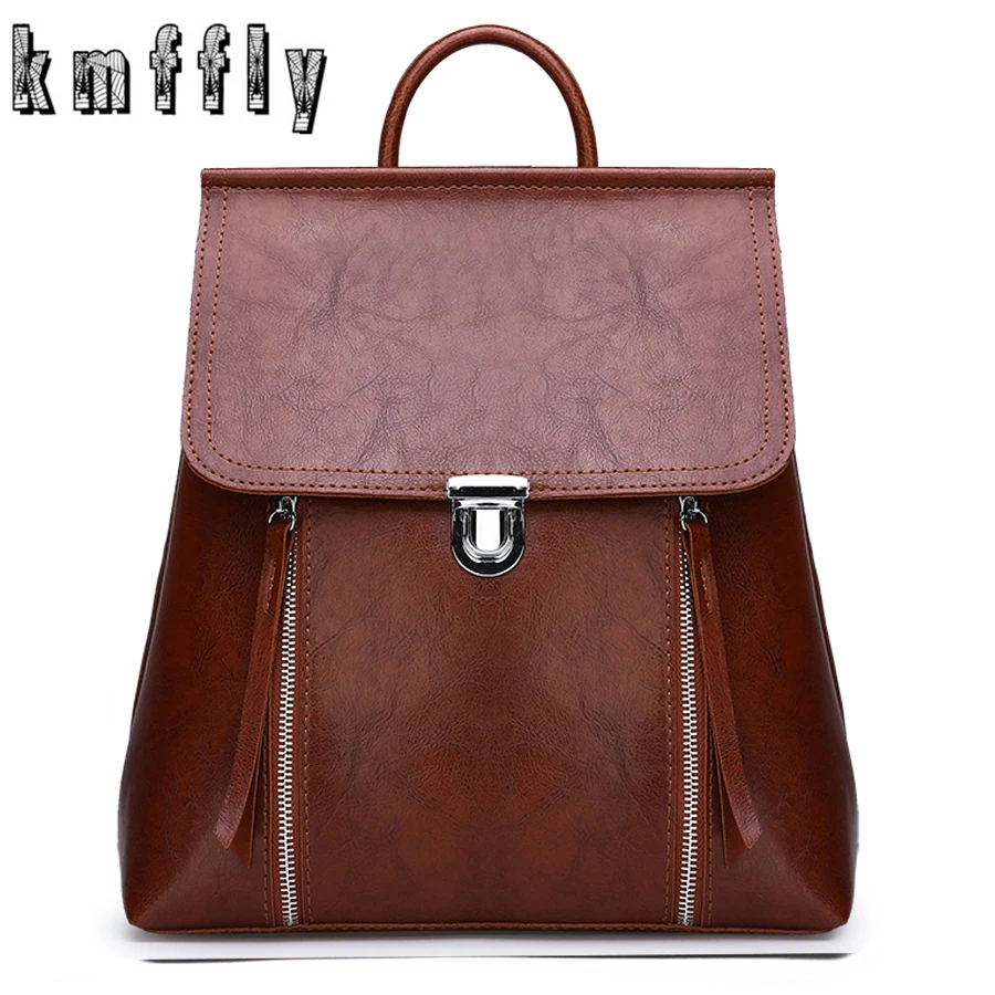 

KMFFLY Brand 2019 Vintage Pu Leather Women Backpack Simple Preppy Style Backpack Women Famous College Backpack Women mochilas