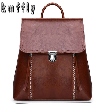 

KMFFLY Brand 2019 Vintage Pu Leather Women Backpack Simple Preppy Style Backpack Women Famous College Backpack Women mochilas
