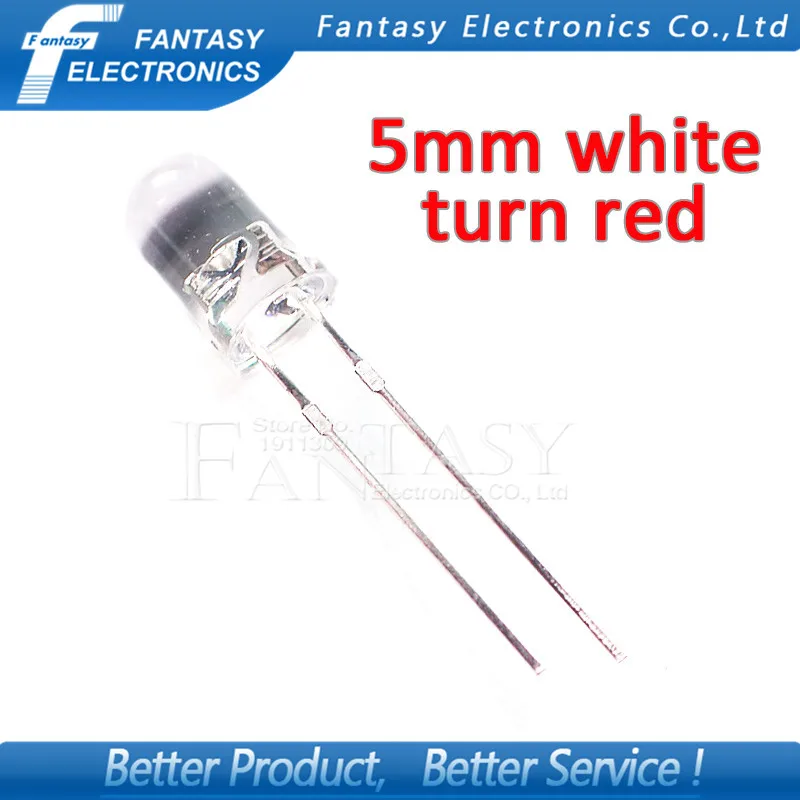 

100pcs Red light-emitting diodes White turn Red 5mm led