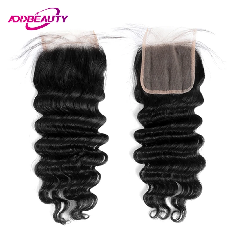 

Addbeauty Swiss 4x4 Lace Closure Loose Deep Wave Brazilian Unprocessed Virgin Human Hair Free Part Natural Color 130% Density