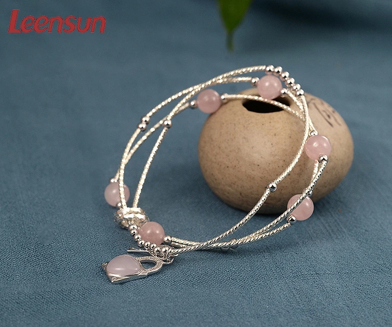 Leensun ювелирные изделия, ручной работы 925 серебро с браслет из розового кварца/браслет