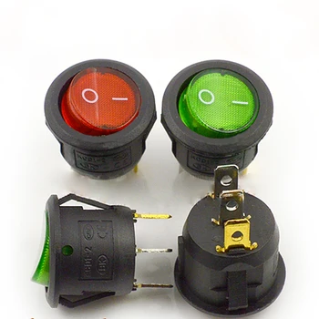

100pcs Push Button Boat Switch KCD1-201/3P With Light Red Green Outer Diameter 23MM 3 Feet Two Unipolar Rocker Switch