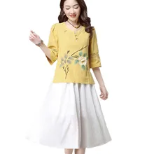 G-LIKE Традиционный китайский женский костюм Тан набор горячий стиль хлопчатобумажная ткань с принтом дышащая одежда Удобная одежда