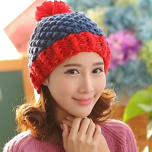 BomHCS Braided Girl Women Winter Autumn Handmade Knitted Beanie Mosaic Doug Warm Hat Cap