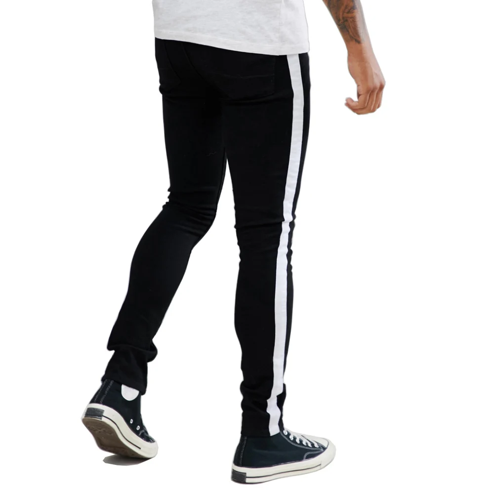 Мужские боковые белые и черные полосы обтягивающие Модные Повседневные джинсы-карандаши V1207-002 - Цвет: White stripe