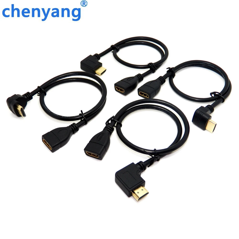 

Up & Down & Right & Left Angled 90 Degree Connector HDMI 1.4 with Ethernet & 3D Type A male to A female Extension Cable 0.5m