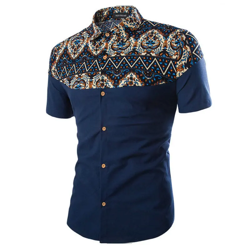 Прямая, мужские хлопковые рубашки Vestir, популярные мужские рубашки с коротким рукавом, летняя модная мужская рубашка с принтом, gx186 - Цвет: Синий