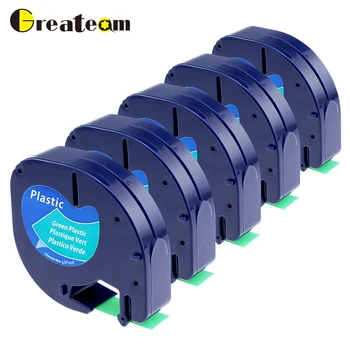 

Greateam 5pcs 91204 DYMO Letratag Plastic Tape 12mm*4m Black on Green 91204 91334 91224 Label Ribbons for Dymo Letrag Printer
