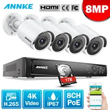 ANNKE 8CH 8MP Ultra HD PoE Network Video Security System 4K H.265 Surveillance NVR 4x8MP HD IP67 POE CCTV Bullet Cameras