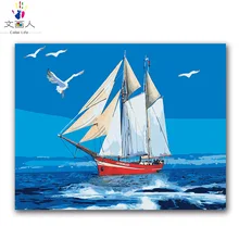 Раскраска по номерам diy paintingsOcean голубое небо парусный спорт чайки море Гладкий парусный спорт дома большой импликатор повесить картину