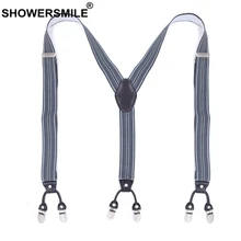SHOWERSMILE подтяжки мужские в полоску 6 зажимы подтяжек мужские подтяжки Формальные Y назад жаккардовая эластичная Регулировка мужские брюки ремень 3,5 см