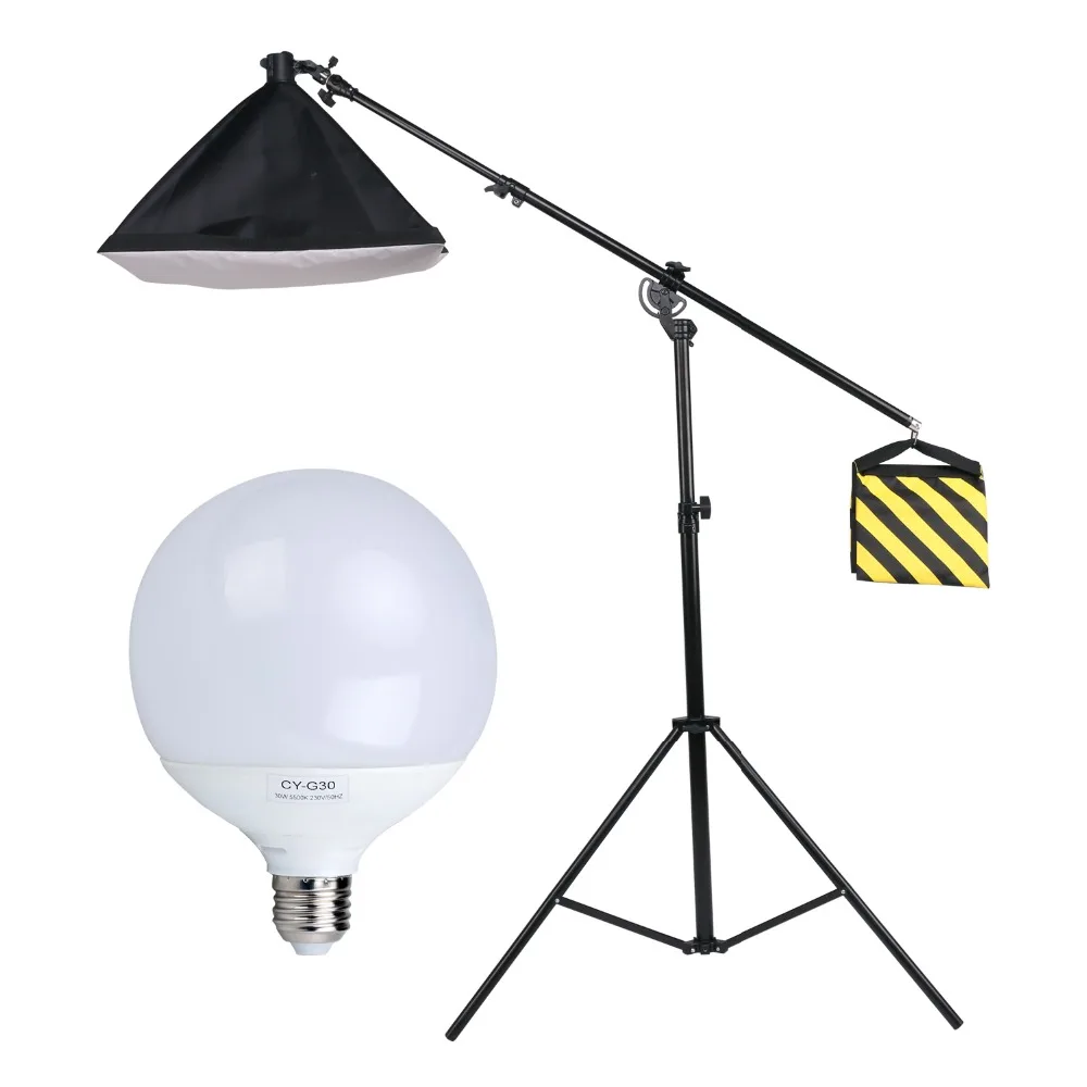 Photography Studio 30W LED Lighting Bulb Stand Metal Boom Arm Kit Soft