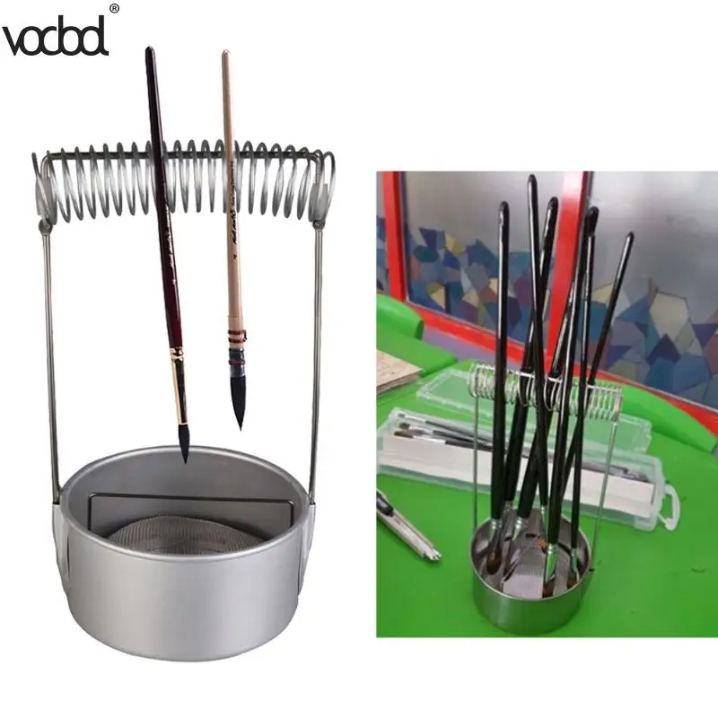 Kopen Roestvrij Staal Verf Borstel Washer Cleaner met Scherm en Houder Lente Borstel Pen Houders School Briefpapier Schilderen Leveringen