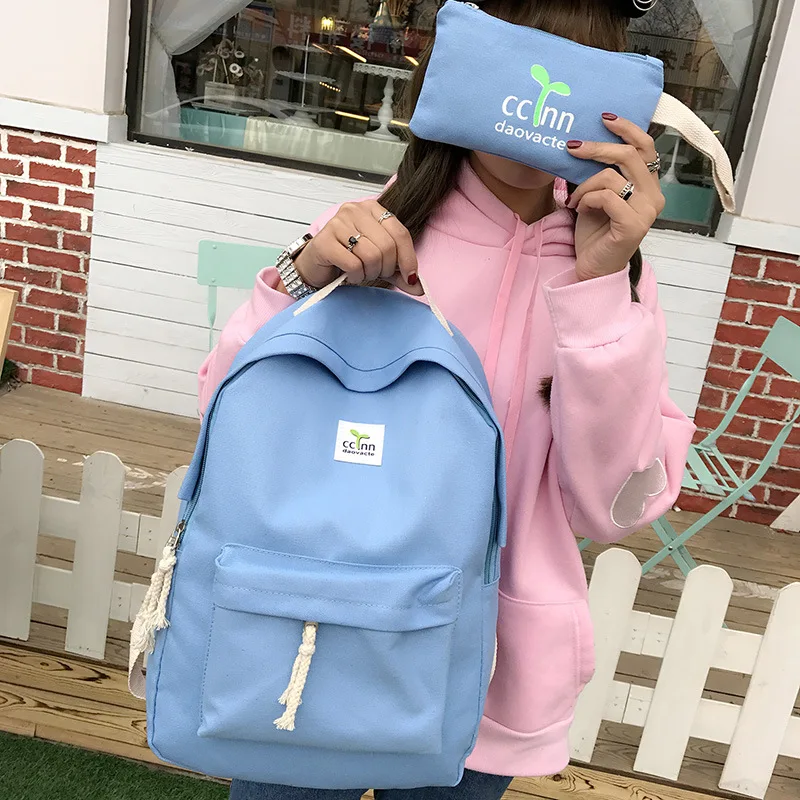 2Pcs/Set Korean Style Women Backpacks For Teenage Girls 2018 Cute Canvas School Backpack Mochila