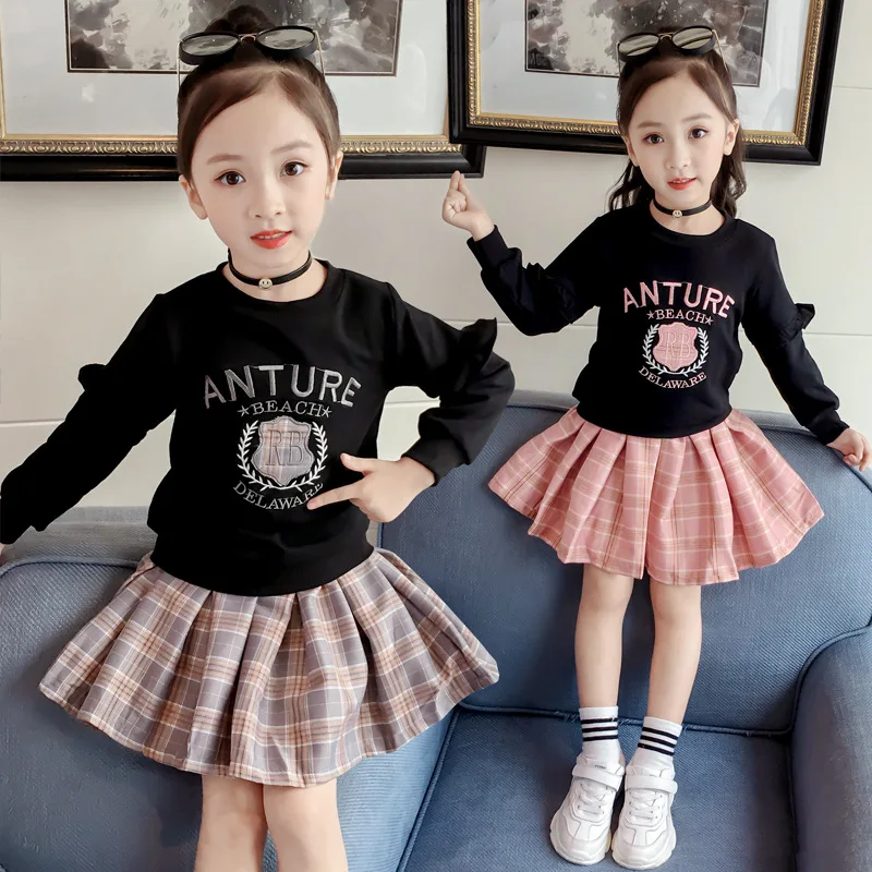 2018 new arrival girls 2pcs sets autumn kids ruffles sweatshirt+skirt kids suits children clothing 