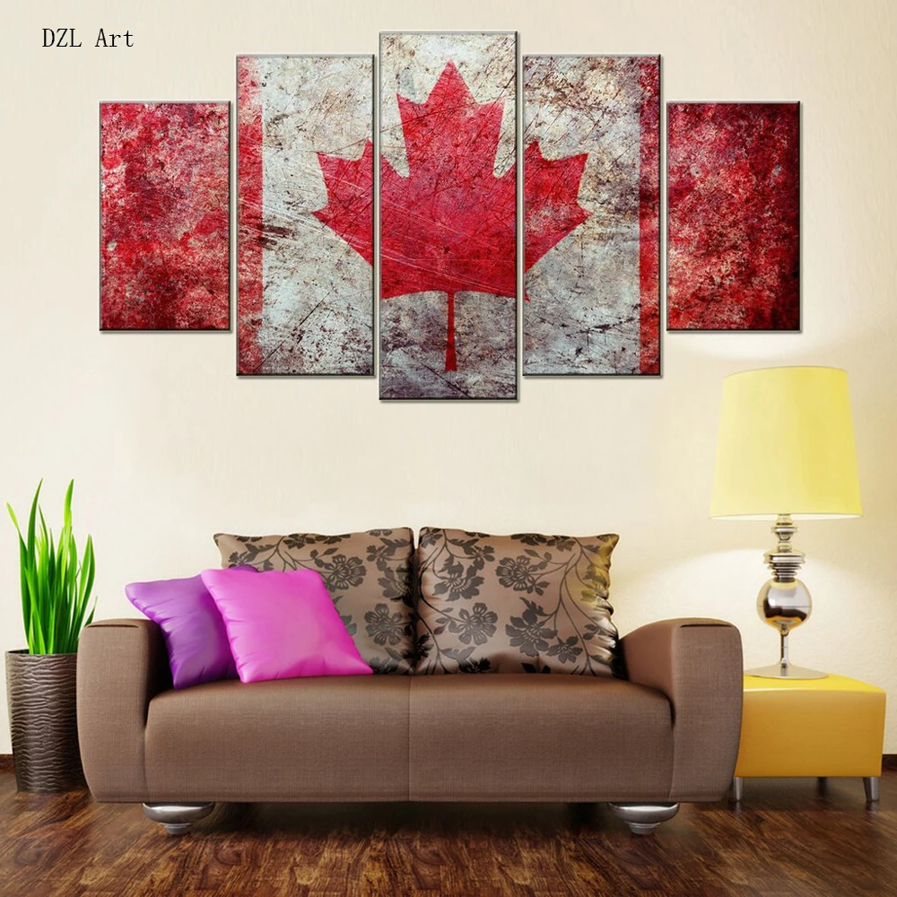 Drop shipping 5 sets panelsflag of canada print on canvas large canvas painting for bedroom wall art for home decor in painting calligraphy from home Drop shipping 5 sets panelsflag of canada print on canvas large canvas painting for bedroom wall art for home decor in painting calligraphy from home