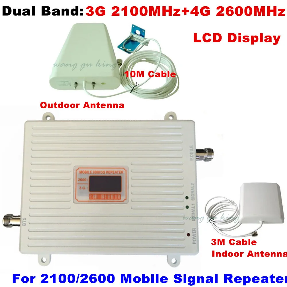 

LCD display Dual Band Gain 70dB repeater 3G 2100MHz + 4G 2600MHz cellular signal booster mobile signal amplifier Repeater