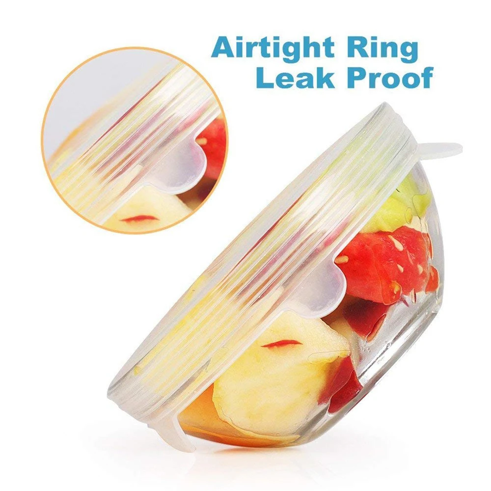 6PCS Reusable Silicone Stretch Lids Keep Fresh Food Kitchen Storage Wraps Cover