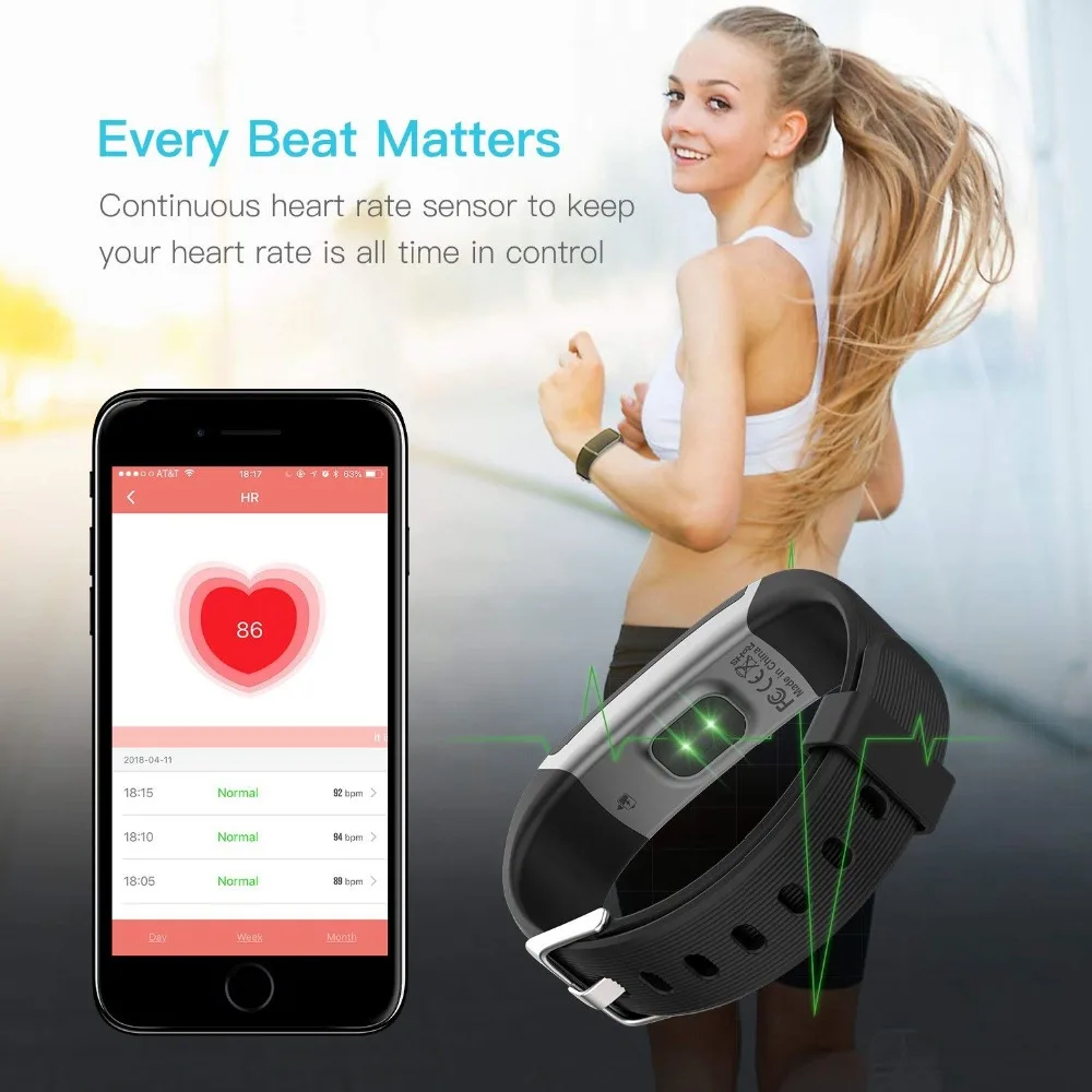 LERBYEE Color Screen Smart Bracelet GT101 Waterproof 24 hours Heart Rate Monitor Fitness Tracker Bluetooth Smart Watch for Sport