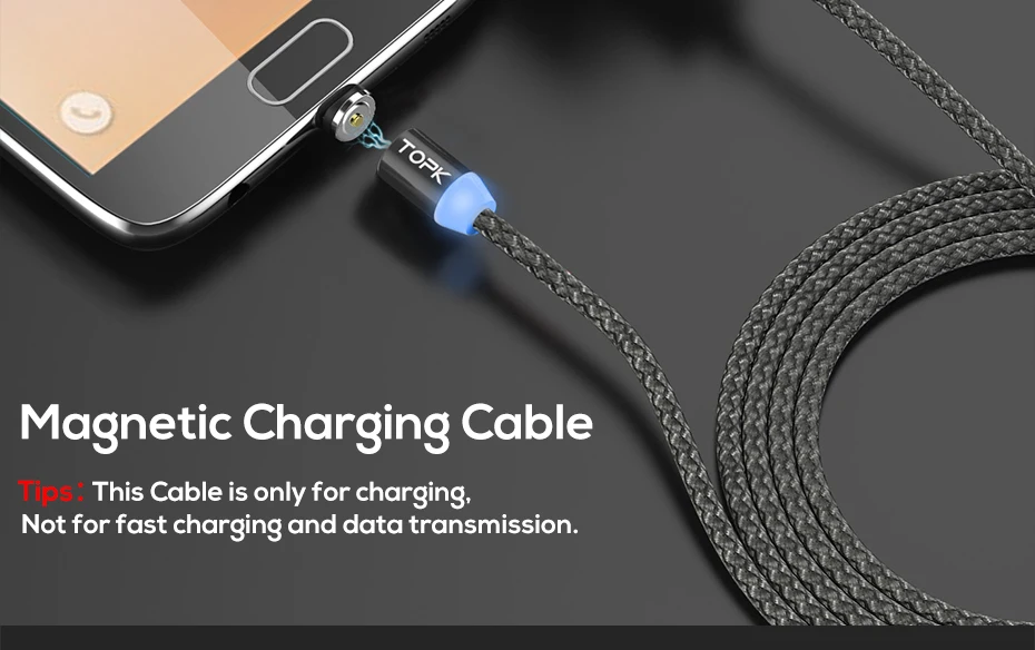 TOPK AM17 светодиодный магнитный Micro USB кабель, обновленный светоотражающий нейлоновый Плетеный Магнитный зарядный usb-кабель для Micro USB порта телефона