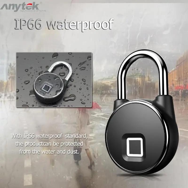 Anytek P22 Умный Замок без ключа для отпечатков пальцев IP66 Противоугонный замок безопасности полупроводниковый технология распознавания отпечатков пальцев