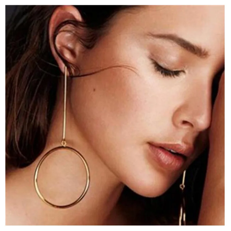 

E086 Fashion Gold Color Hoop Earrings For Women Large Circle Round Long Earrings Hot Sale Party Wedding Jewelry Gift Wholesale