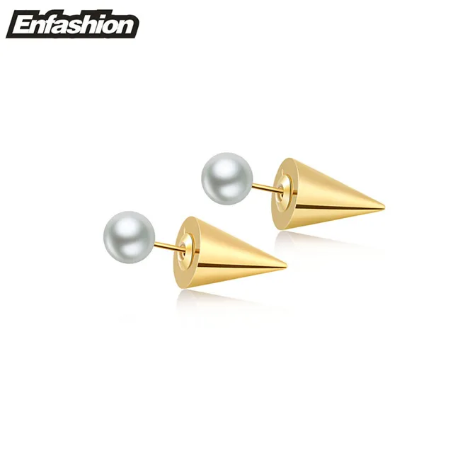 Spike Ear Studs With Pearl Earrings Double Sided Earring 24k Gold Spike Ear Studs With Pearl Earrings Double Sided Earring 24k Gold Plated Stud Stainless Steel